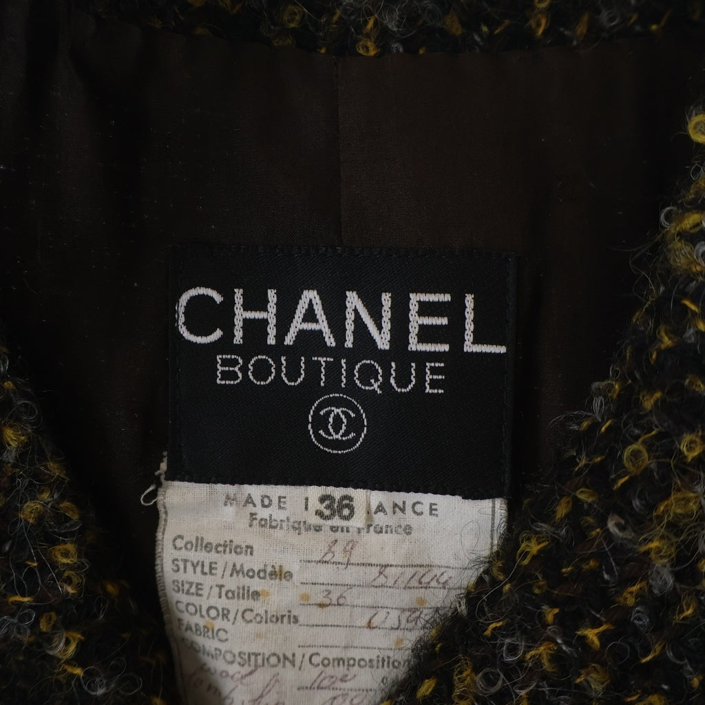 CHANEL(シャネル) ココボタン ツイードジャケット ブラック×イエロー #36 レディース