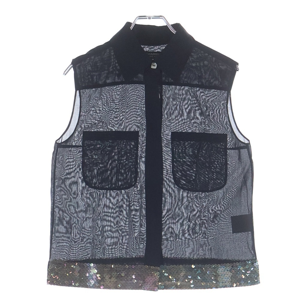 CHANEL(シャネル) スパンコール シアー ノースリーブブラウス ブラック #38 P14685W02592 レディース
