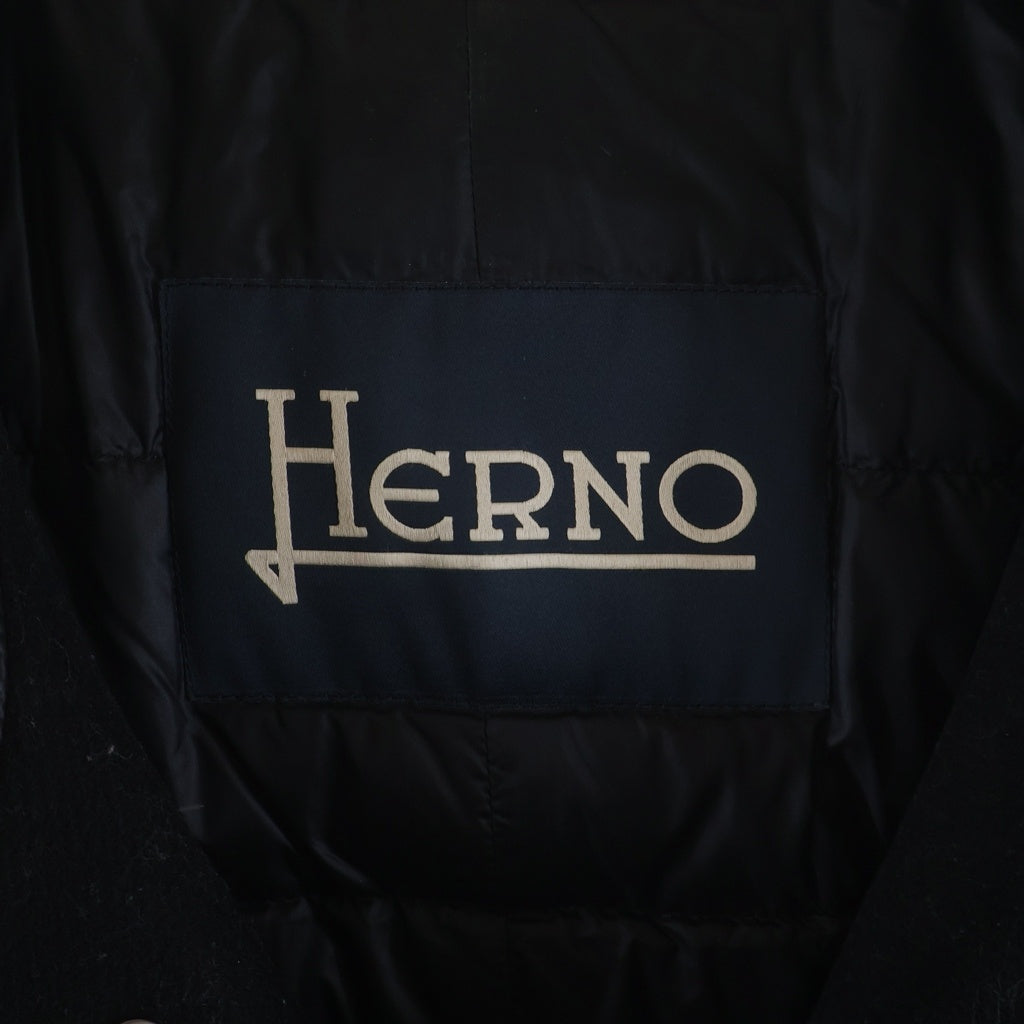 HERNO(ヘルノ) トグルボタン ダウン切り替え メルトンウール フーデッド ダッフルコート ジャケット ブラック レディース