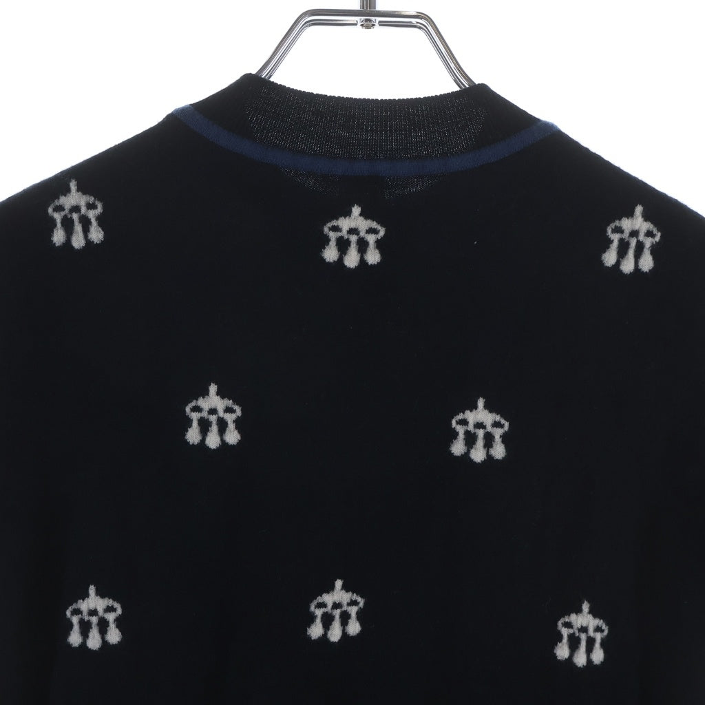 HERMES(エルメス) 24AW 馬具刺繍 ジャガード 半袖ニット セーター ネイビー レディース 4H2645DD