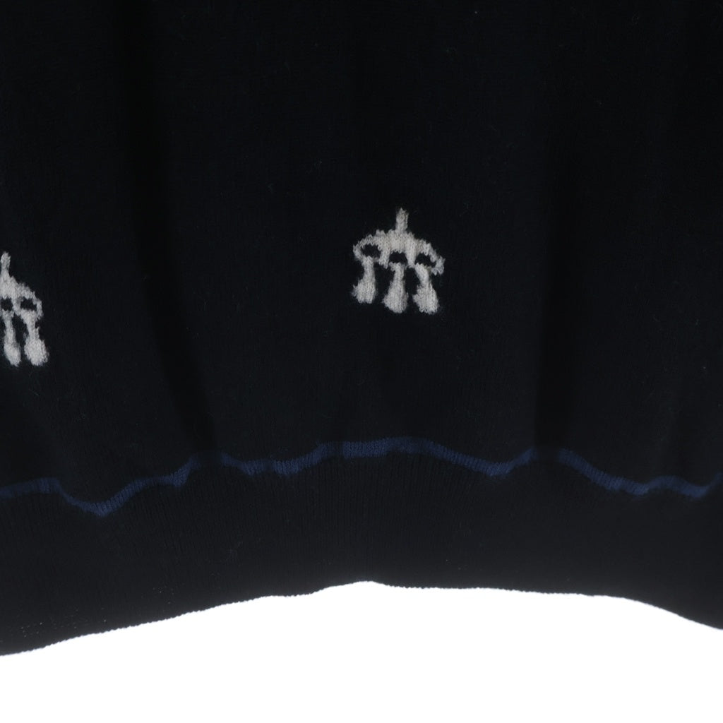 HERMES(エルメス) 24AW 馬具刺繍 ジャガード 半袖ニット セーター ネイビー レディース 4H2645DD