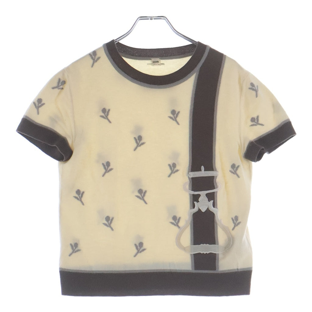 HERMES(エルメス) フラワー柄ジャガード 半袖ニット セーター アイボリー レディース