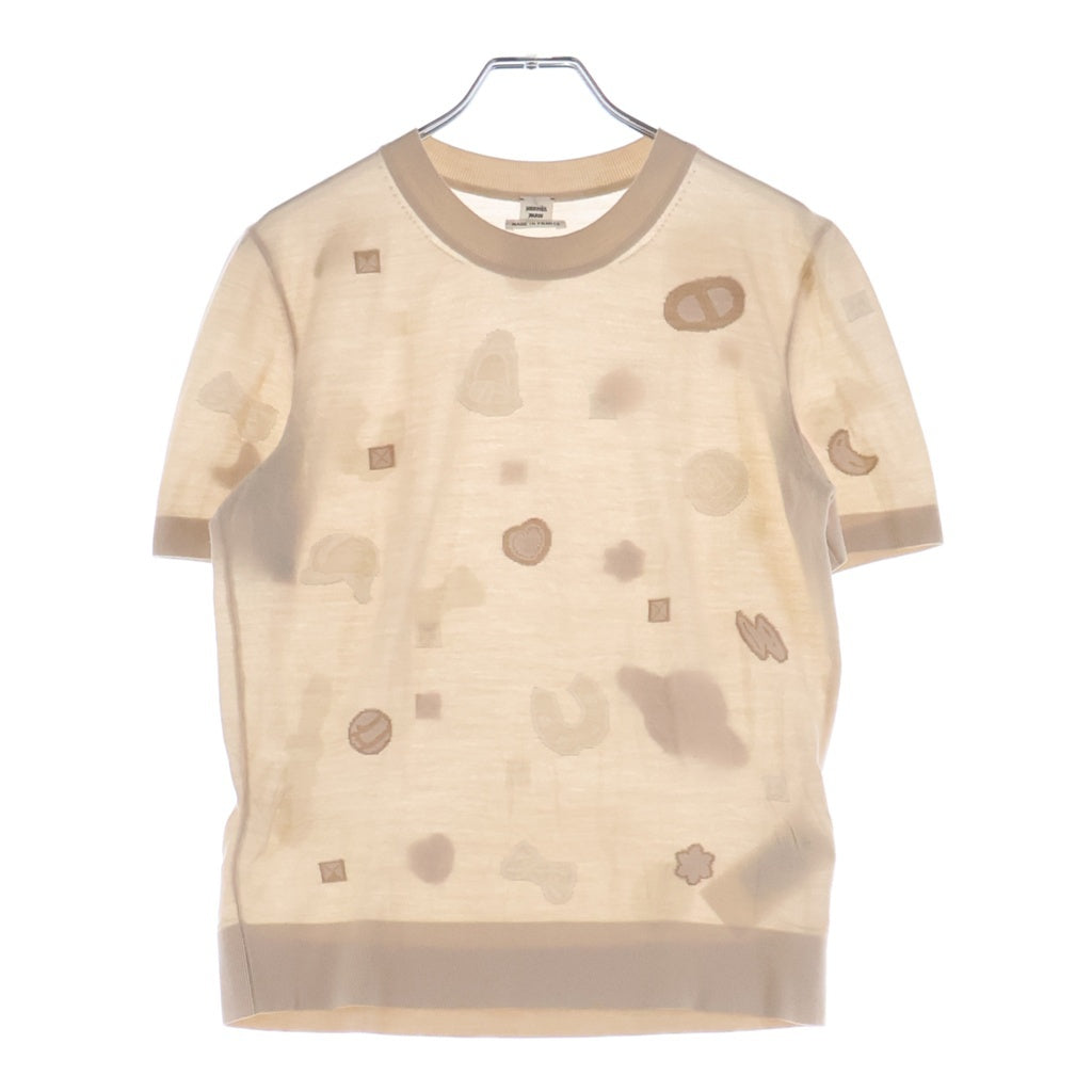 HERMES(エルメス) 25AW 総柄ジャガード 半袖ニット セーター ベージュ レディース H5H2635D3