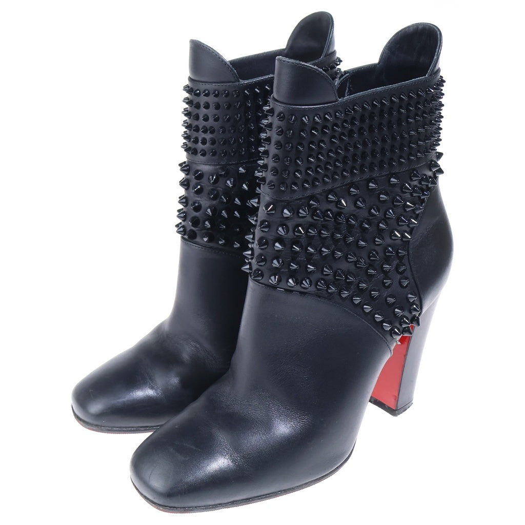 CHRISTIAN LOUBOUTIN(クリスチャンルブタン) スパイクスタッズ レザー サイドジップ ヒール ショートブーツ ブラック レディース