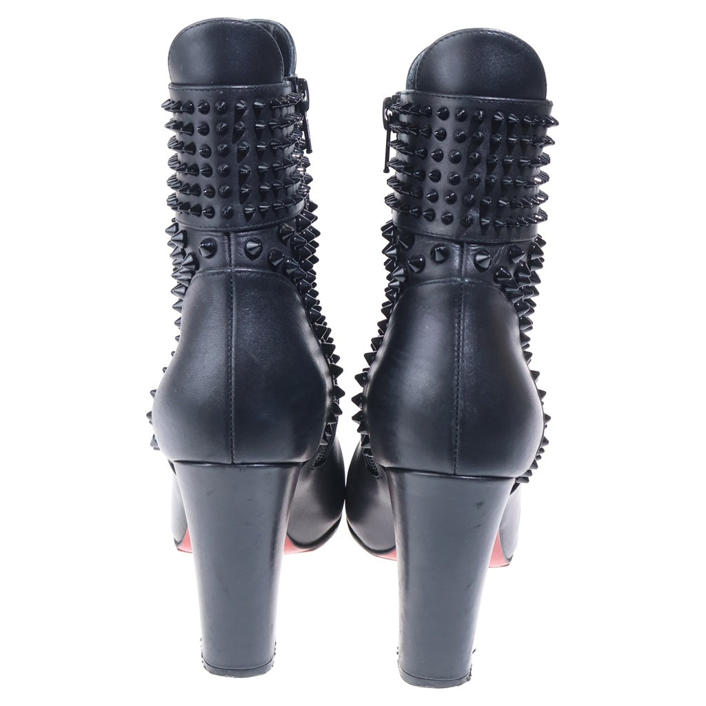 CHRISTIAN LOUBOUTIN(クリスチャンルブタン) スパイクスタッズ レザー サイドジップ ヒール ショートブーツ ブラック レディース