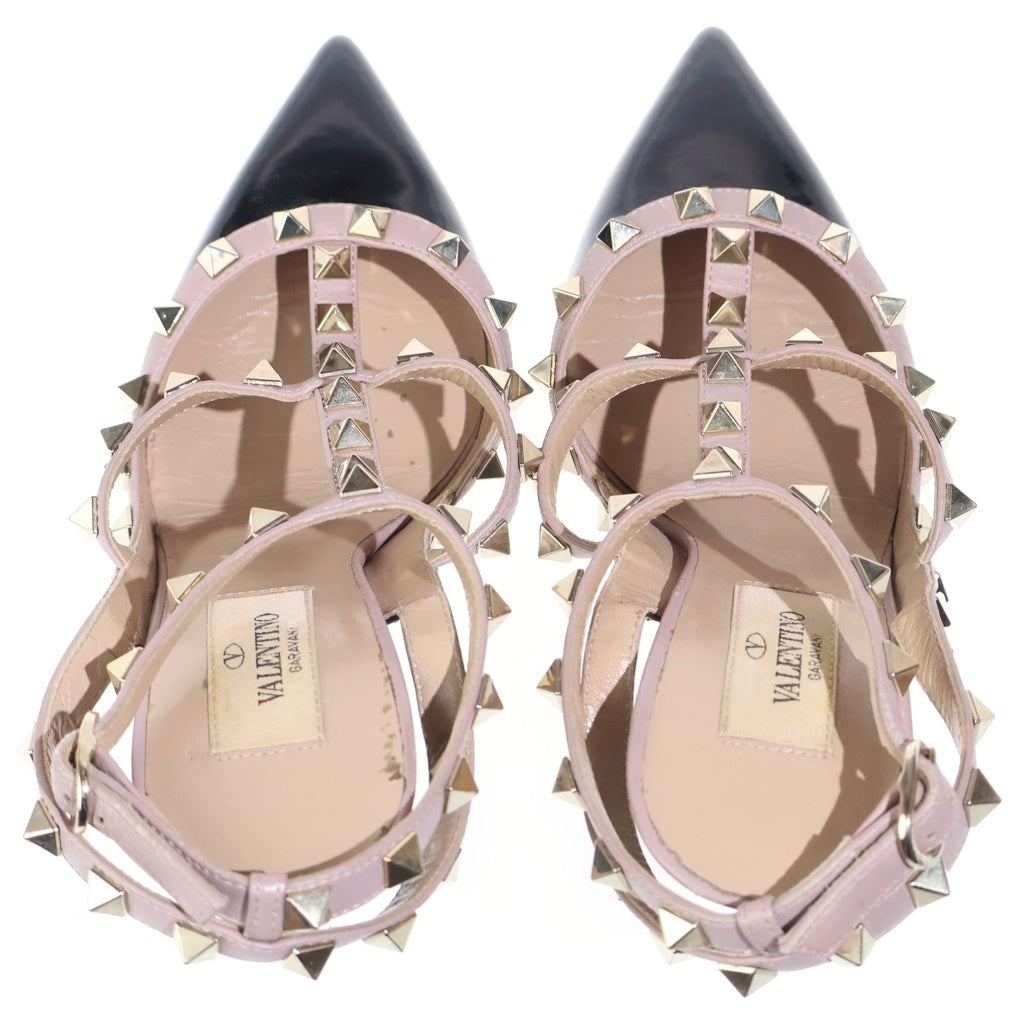 VALENTINO GARAVANI(ヴァレンチノガラヴァーニ) ロックスタッズ パテント コンビレザー ストラップ ヒール パンプス シューズ ブラック/ピンク レディース