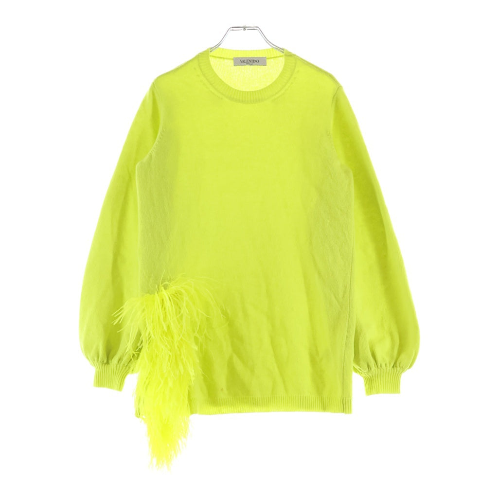 VALENTINO(ヴァレンティノ) フェザー装飾ニット ウールカシミヤ ライムグリーン #S レディース