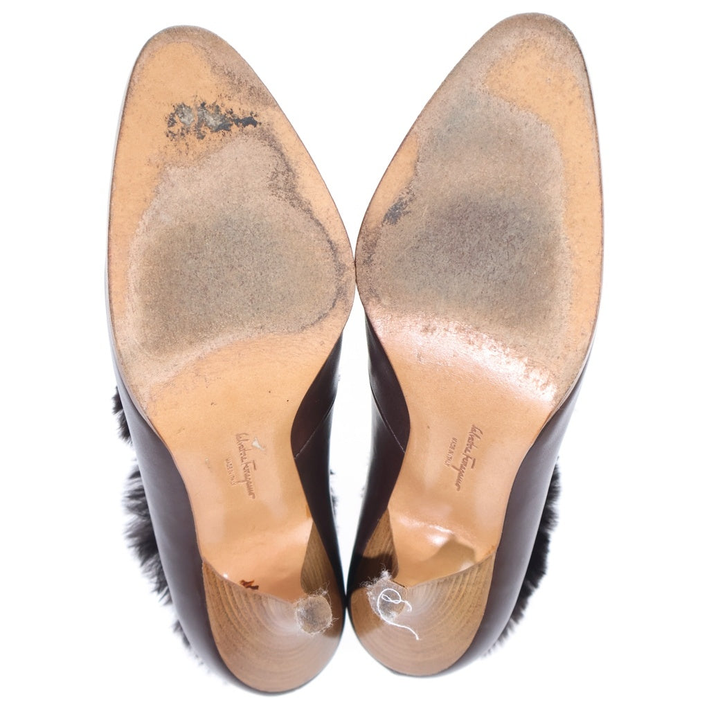 FERRAGAMO(フェラガモ) ファー ヒールレザーブーツ ブラウン #7 レディース