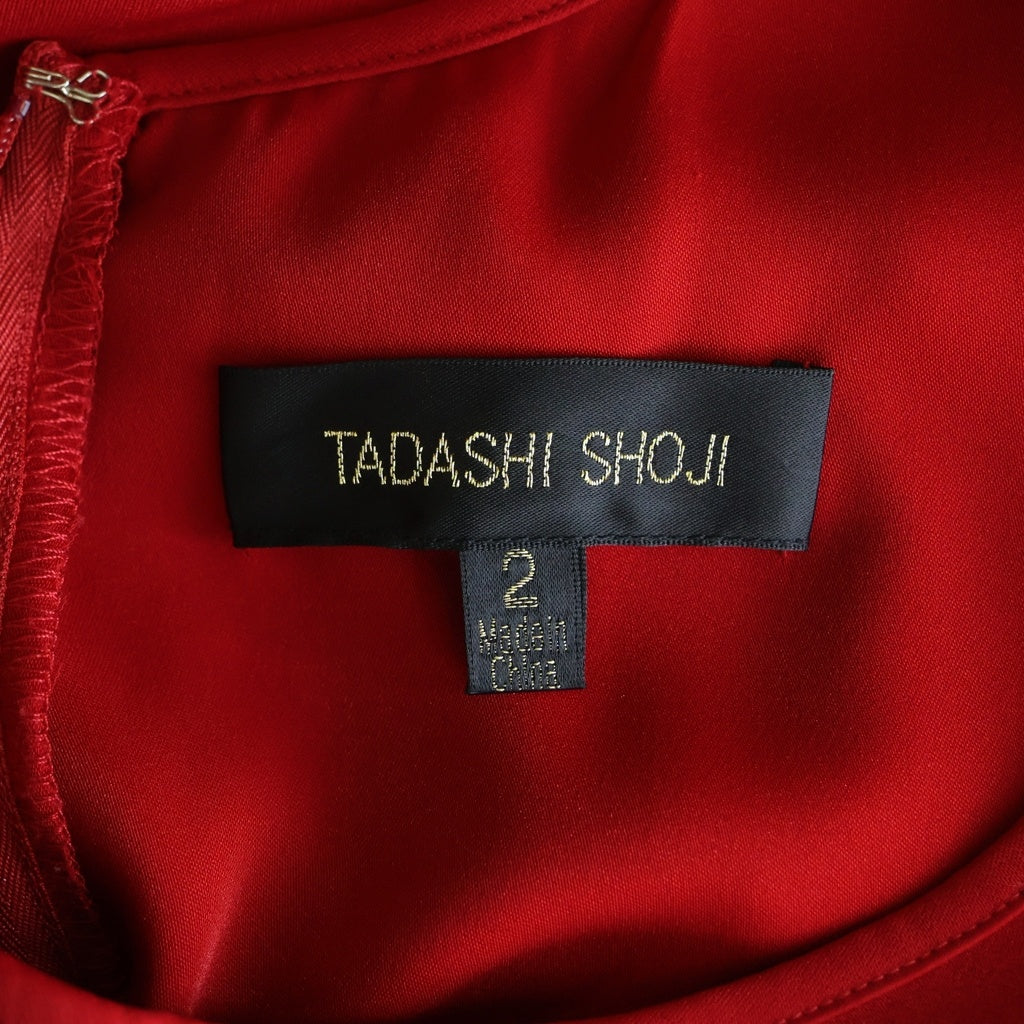 TADASHI SHOJI(タダシショウジ) クルーネック ケープ付き ノースリーブ ワンピース ドレス レッド レディース ALG15080MJ