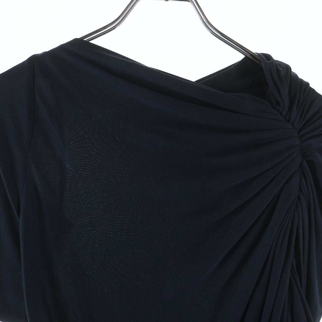 NO BRAND(ノーブランド) 半袖ロングワンピース シルク ネイビー #36 レディース