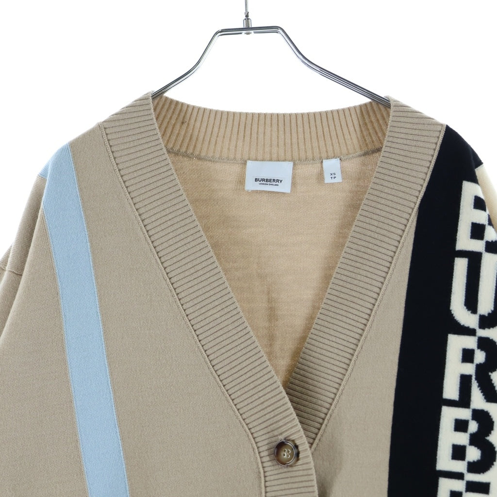 BURBERRY(バーバリー) ロゴジャガード ストライプ ウール ニット カーディガン ベージュ 8039184 レディース