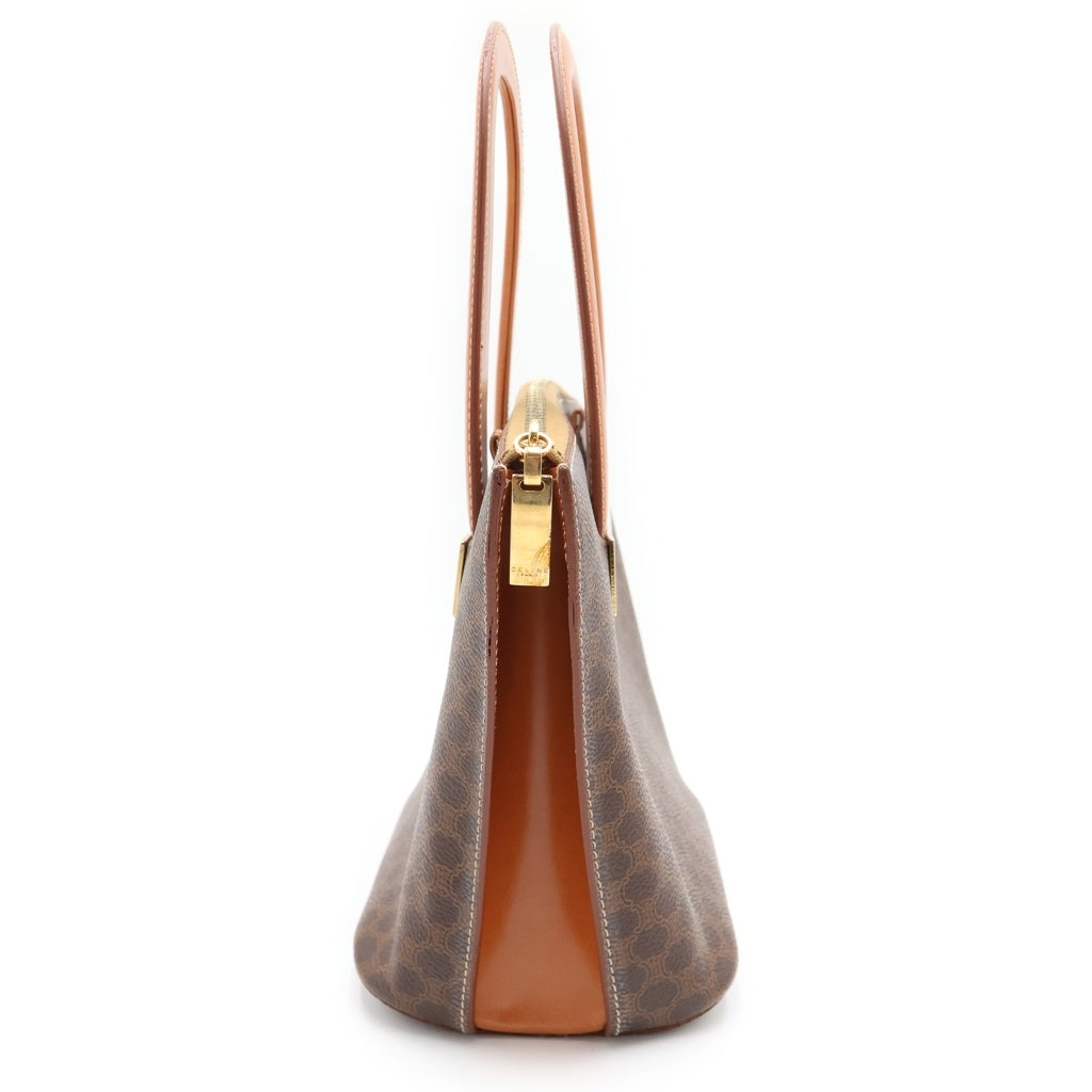 CELINE(セリーヌ) マカダム ハンドバッグ ミニトートバッグ ブラウン PVC×レザー ゴールド金具 レディース