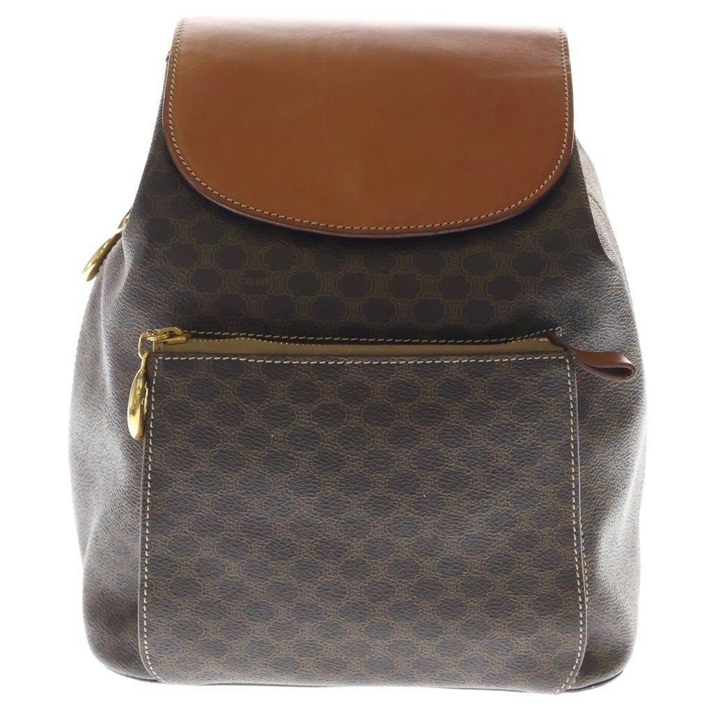 CELINE(セリーヌ) マカダム リュックサック バックパック ブラウン レザー×PVC ゴールド金具 レディース