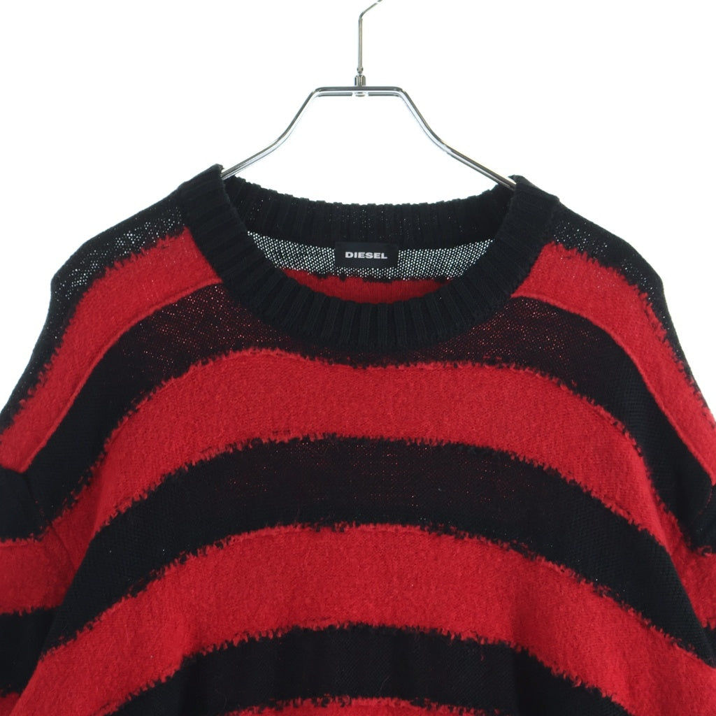 DIESEL(ディーゼル) アルパカ混 ボーダーニット ブラック×レッド アクリルウール #XXL