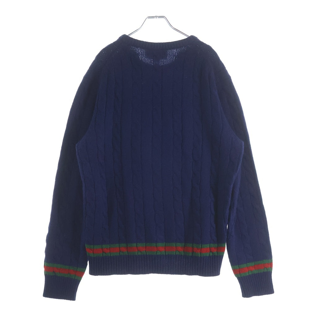 GUCCI(グッチ) ウェブストライプ付き ケーブルニット セーター ネイビー 673489 XKB2N