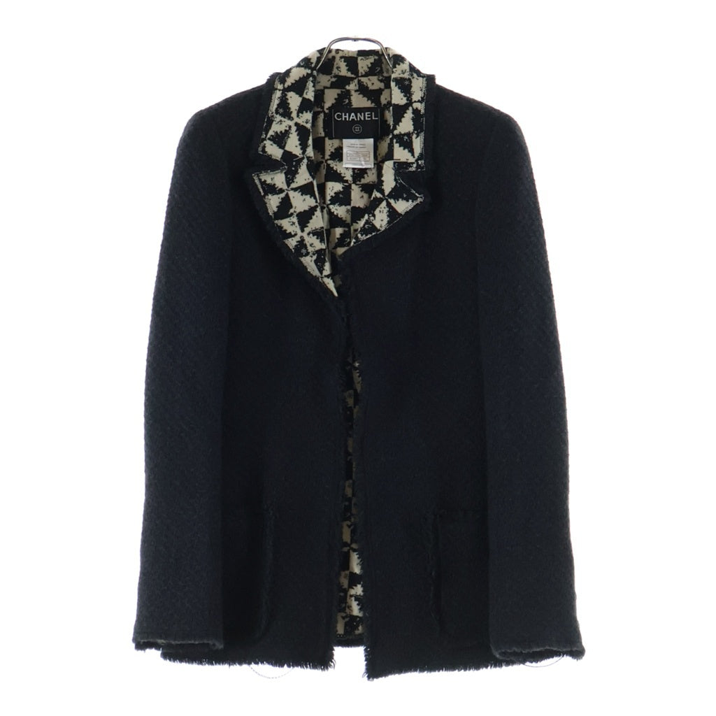 CHANEL(シャネル) 04AW アンゴラ混 ウール ツイード ロングジャケット ダークグレー レディース P24737W03408