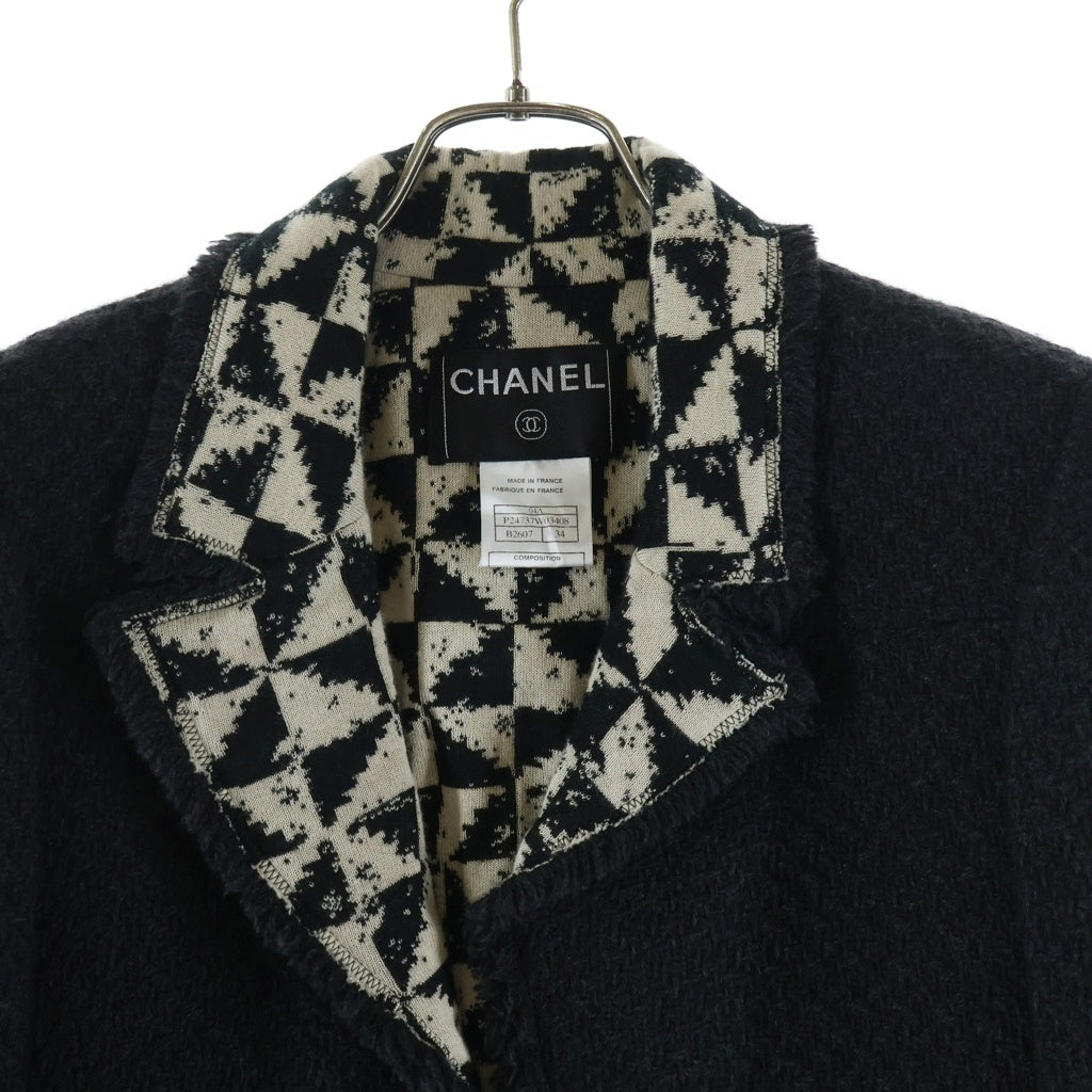 CHANEL(シャネル) 04AW アンゴラ混 ウール ツイード ロングジャケット ダークグレー レディース P24737W03408