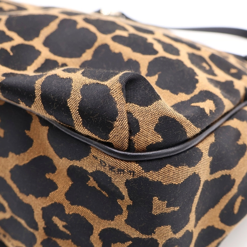 FENDI(フェンディ) ハンドバッグ トートバッグ レオパード ブラック×ブラウン キャンバス×レザー 8BH156 ゴールド金具 レディース