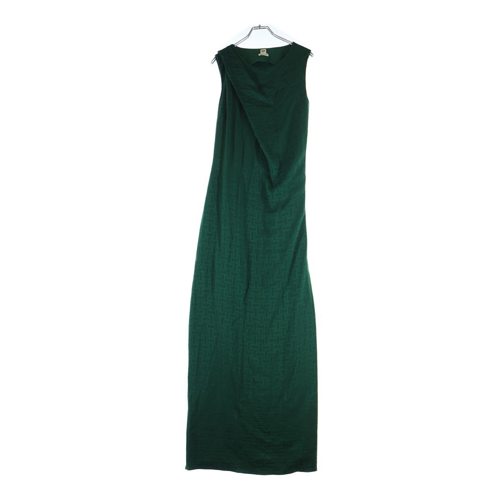 HERMES(エルメス) ドレープロングドレス シルクジャカード グリーン #36 5E0575DC A レディース