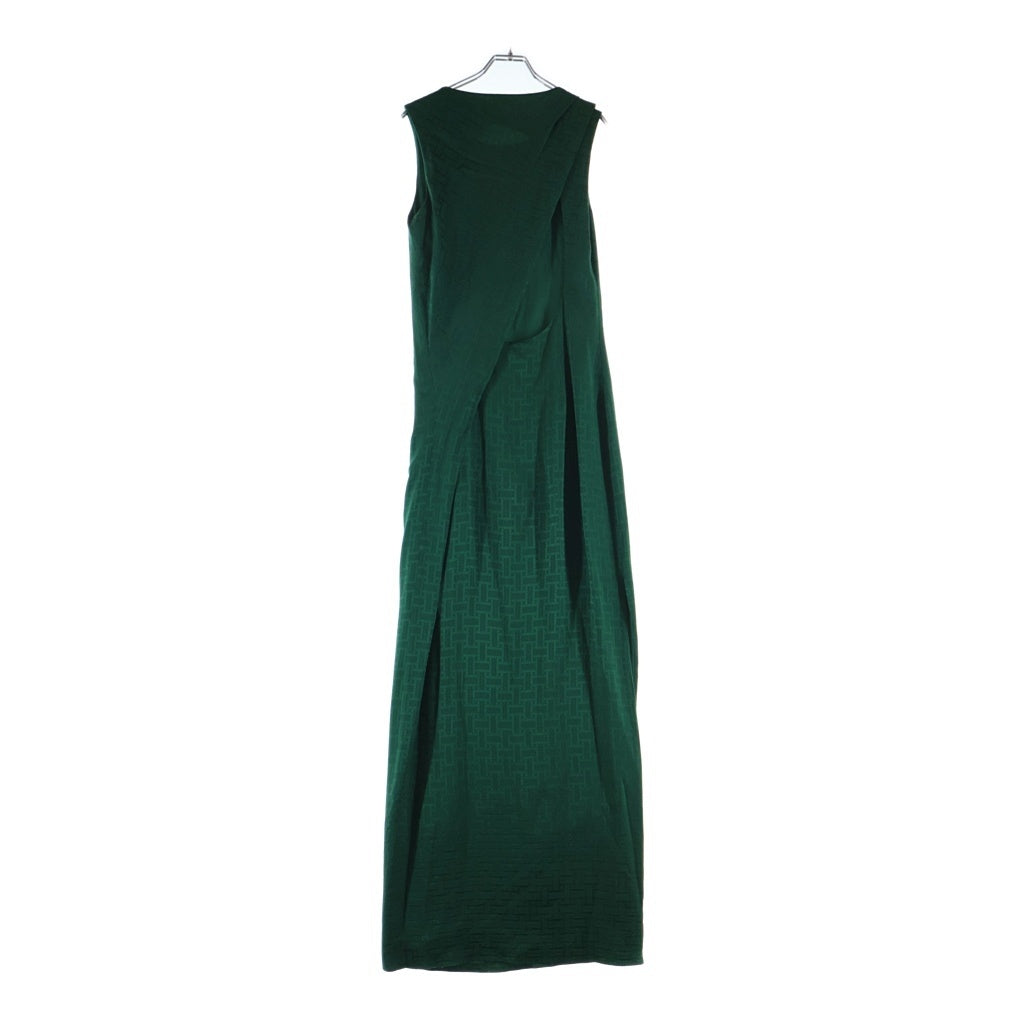 HERMES(エルメス) ドレープロングドレス シルクジャカード グリーン #36 5E0575DC A レディース