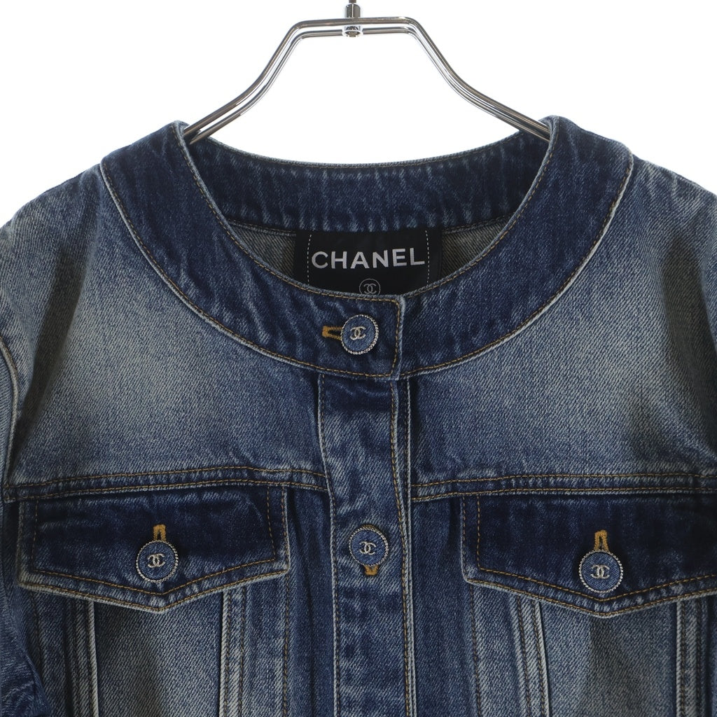 CHANEL(シャネル) ココボタン ノーカラー デニムジャケット インディゴ