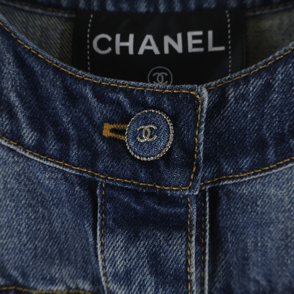 CHANEL(シャネル) ココボタン ノーカラー デニムジャケット インディゴ