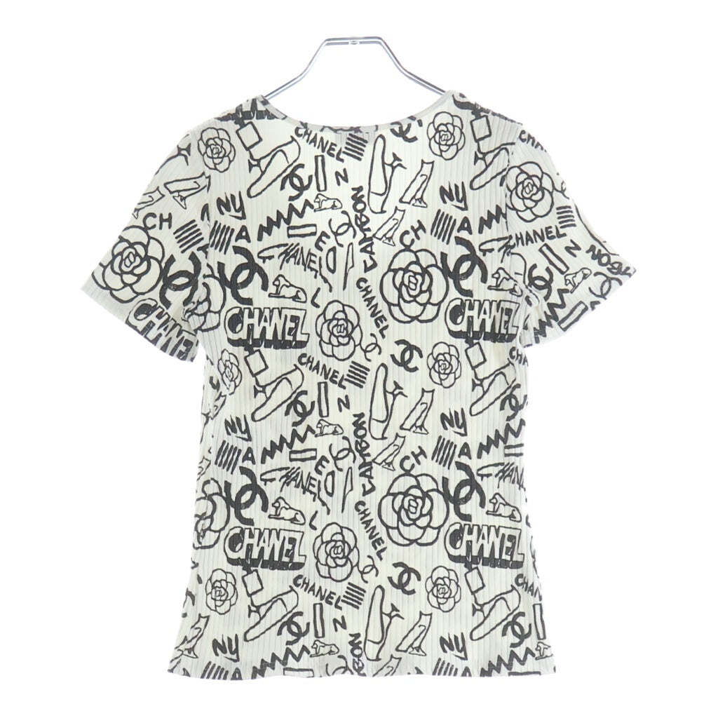 CHANEL(シャネル) 金ボタン アイコンモチーフ Tシャツ ホワイト×ブラック #36 P61888V47215 レディース