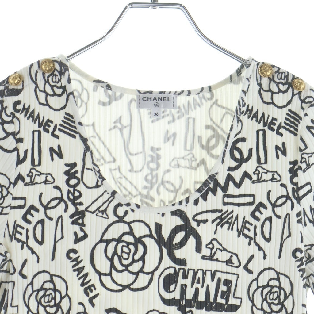CHANEL(シャネル) 金ボタン アイコンモチーフ Tシャツ ホワイト×ブラック #36 P61888V47215 レディース