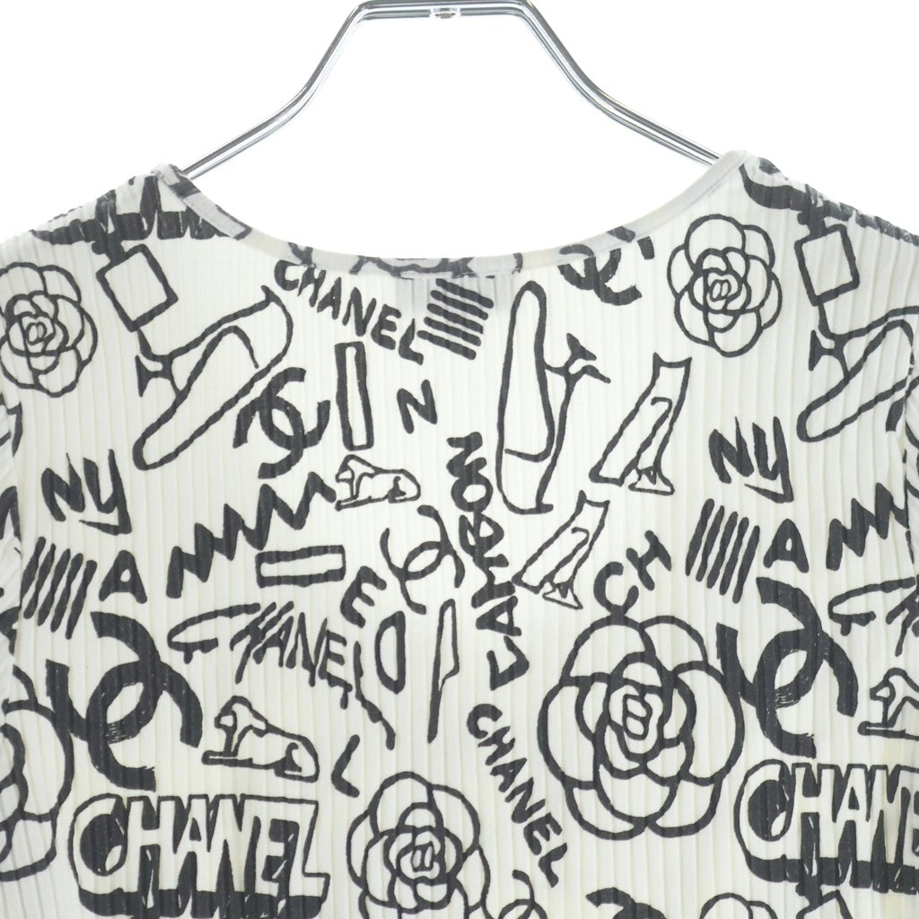 CHANEL(シャネル) 金ボタン アイコンモチーフ Tシャツ ホワイト×ブラック #36 P61888V47215 レディース