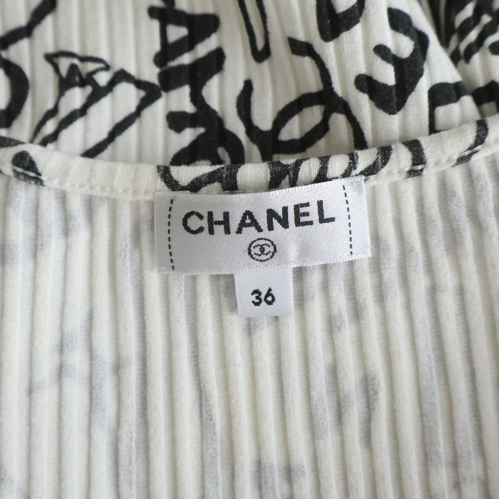 CHANEL(シャネル) 金ボタン アイコンモチーフ Tシャツ ホワイト×ブラック #36 P61888V47215 レディース