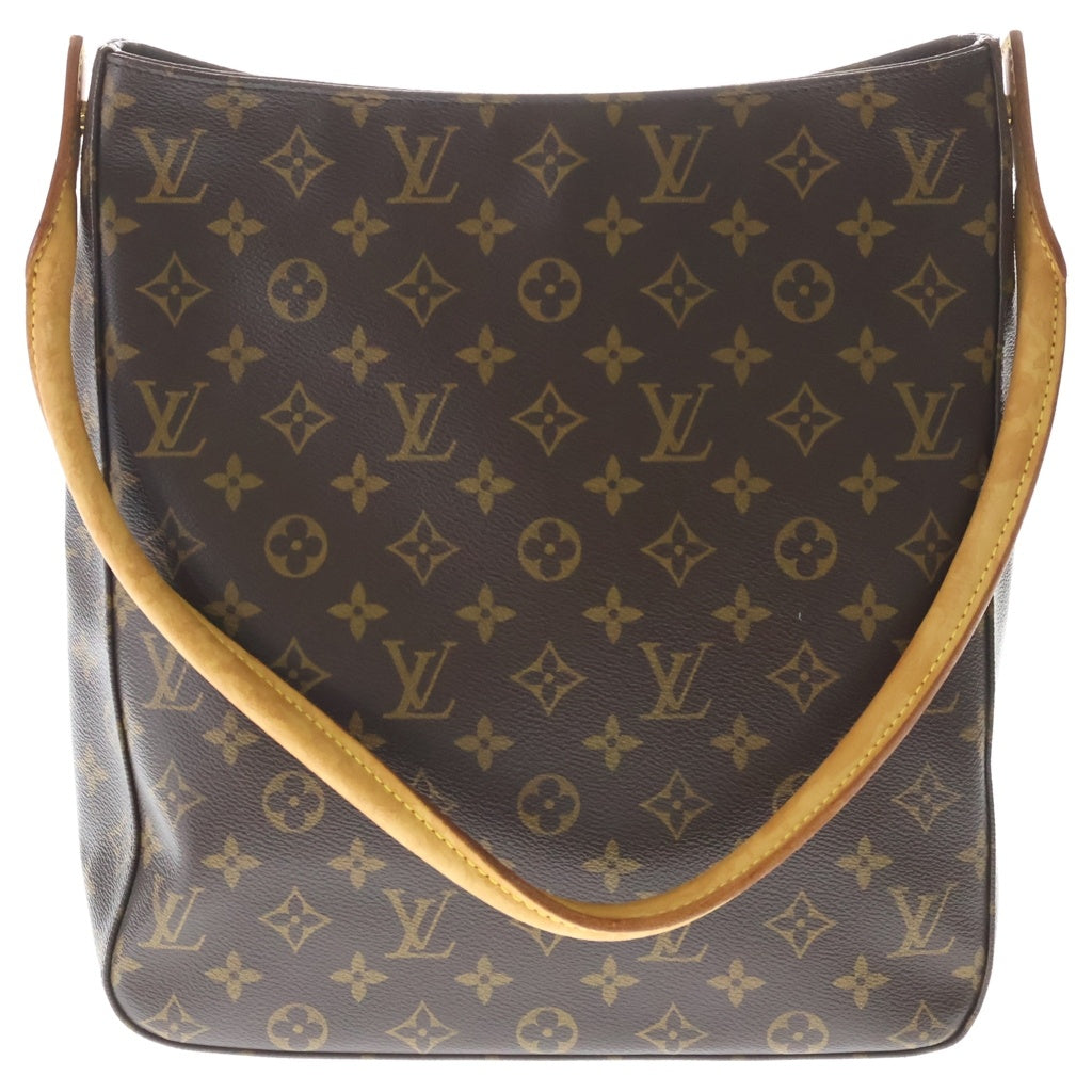 LOUIS VUITTON(ルイヴィトン) モノグラム ルーピングGM ハンドバッグ トートバッグ ブラウン レザー×PVC M51145 ゴールド金具 レディース