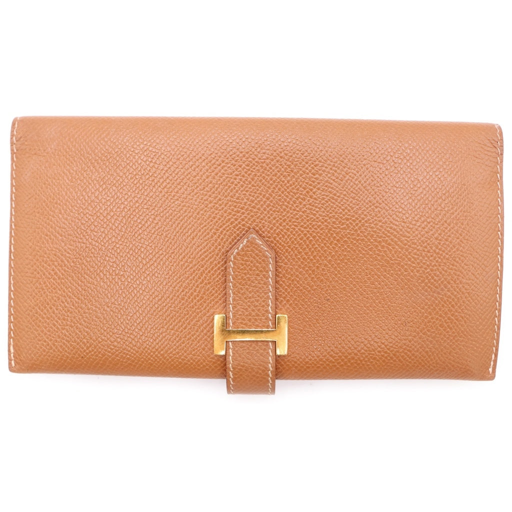 HERMES(エルメス) べアンスフレ エプソン ロングウォレット カードケース 長財布 ブラウン ゴールド レザー □C刻印 ゴールド金具
