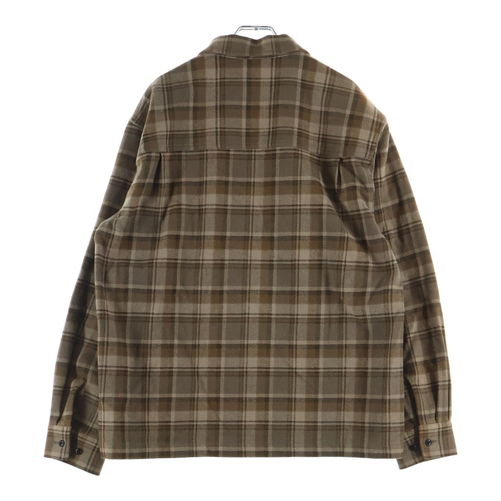 BoTT(ボット) Zip-Up Flannel Shirt ロゴ刺繍 チェック総柄 ジップアップ フランネル シャツ ジャケット ブラウン 253BoTT37