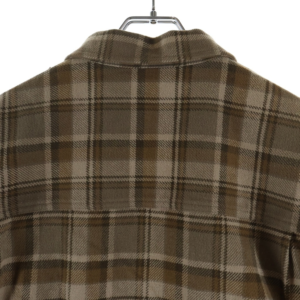 BoTT(ボット) Zip-Up Flannel Shirt ロゴ刺繍 チェック総柄 ジップアップ フランネル シャツ ジャケット ブラウン 253BoTT37