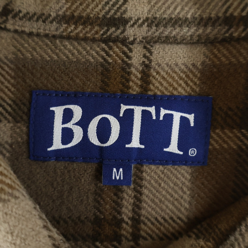 BoTT(ボット) Zip-Up Flannel Shirt ロゴ刺繍 チェック総柄 ジップアップ フランネル シャツ ジャケット ブラウン 253BoTT37