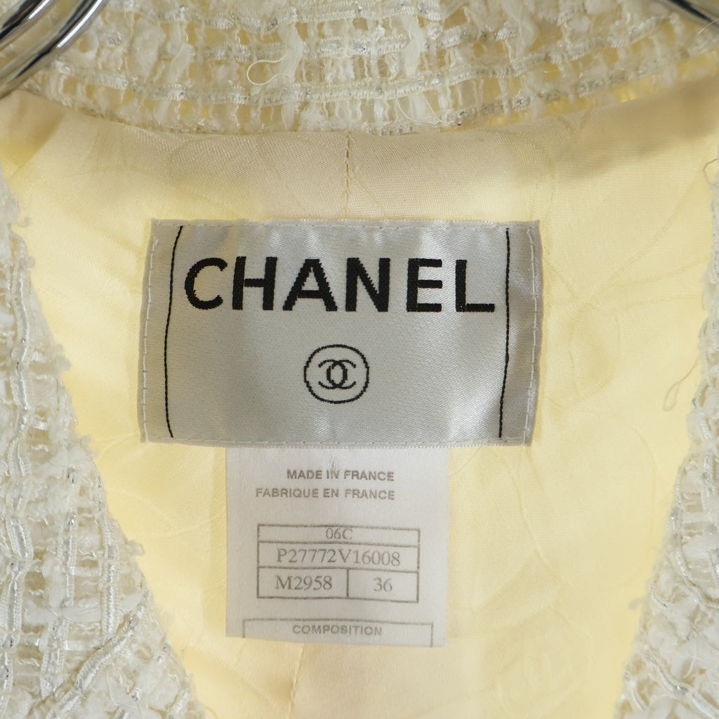CHANEL(シャネル) 06C ココマークボタン ウール混 ラメツイード 5B テーラード ジャケット ホワイト レディース P27772V16008