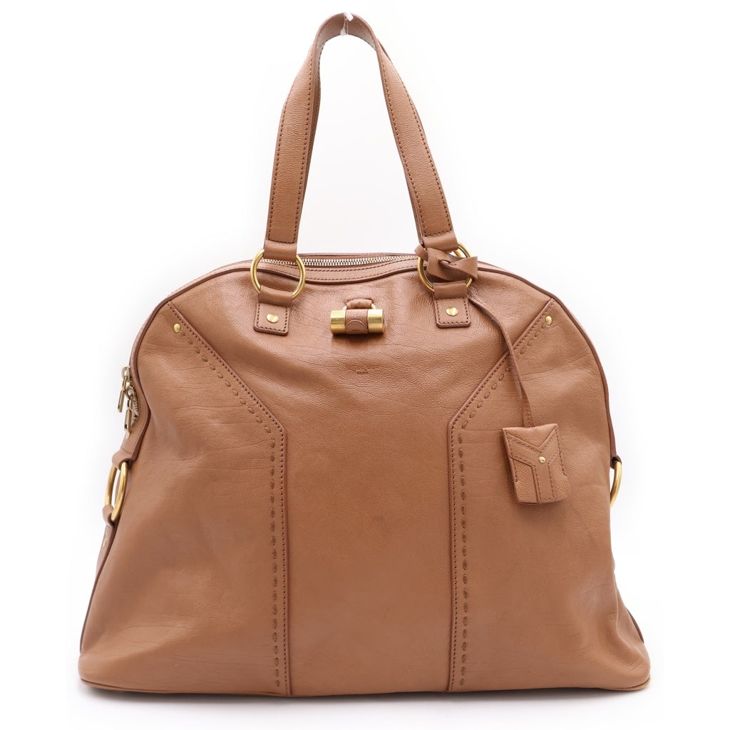 YVES SAINT LAURENT(イヴサンローラン) ミューズ ハンドバッグ ボストンバッグ ブラウン レザー ゴールド金具 レディース