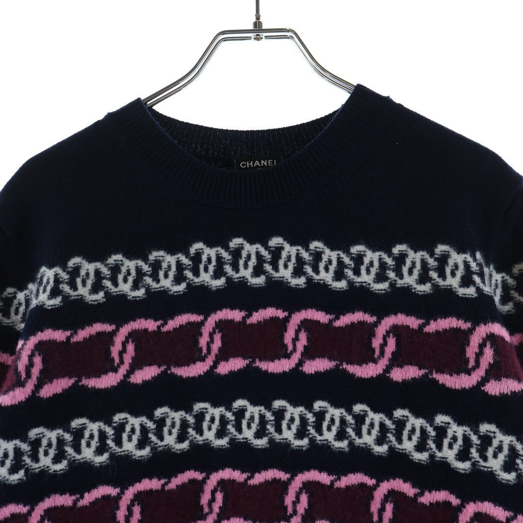 CHANEL(シャネル) ココマーク 長袖ニット ネイビー×ピンク #36 P7577K10913 レディース