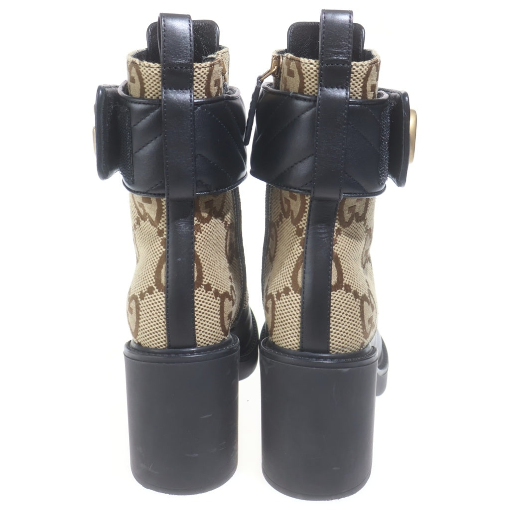 GUCCI(グッチ) ジャンボGG GGマーモント GGキャンバス レースアップ アンクルブーツ ベージュ 719849 #35 1/2 レディース