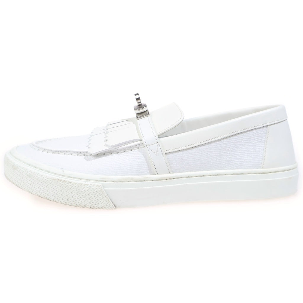 HERMES(エルメス) ゲーム ケリー金具 フリンジ スリッポン レザーシューズ ホワイト #40 レディース
