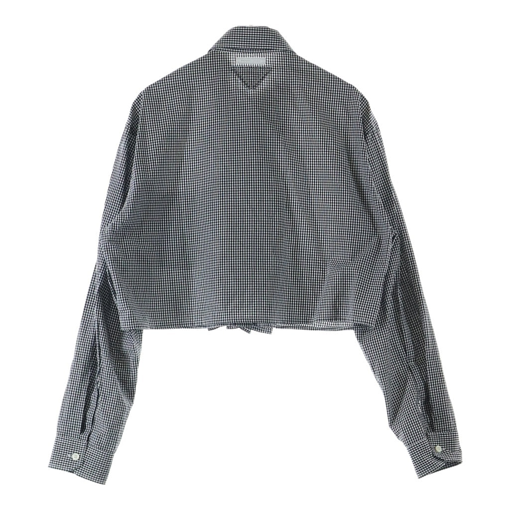 PRADA(プラダ) ギンガムチェック ラッフルシャツ 長袖シャツ 短丈 フリル クロップド ブラック/ホワイト P407GC レディース