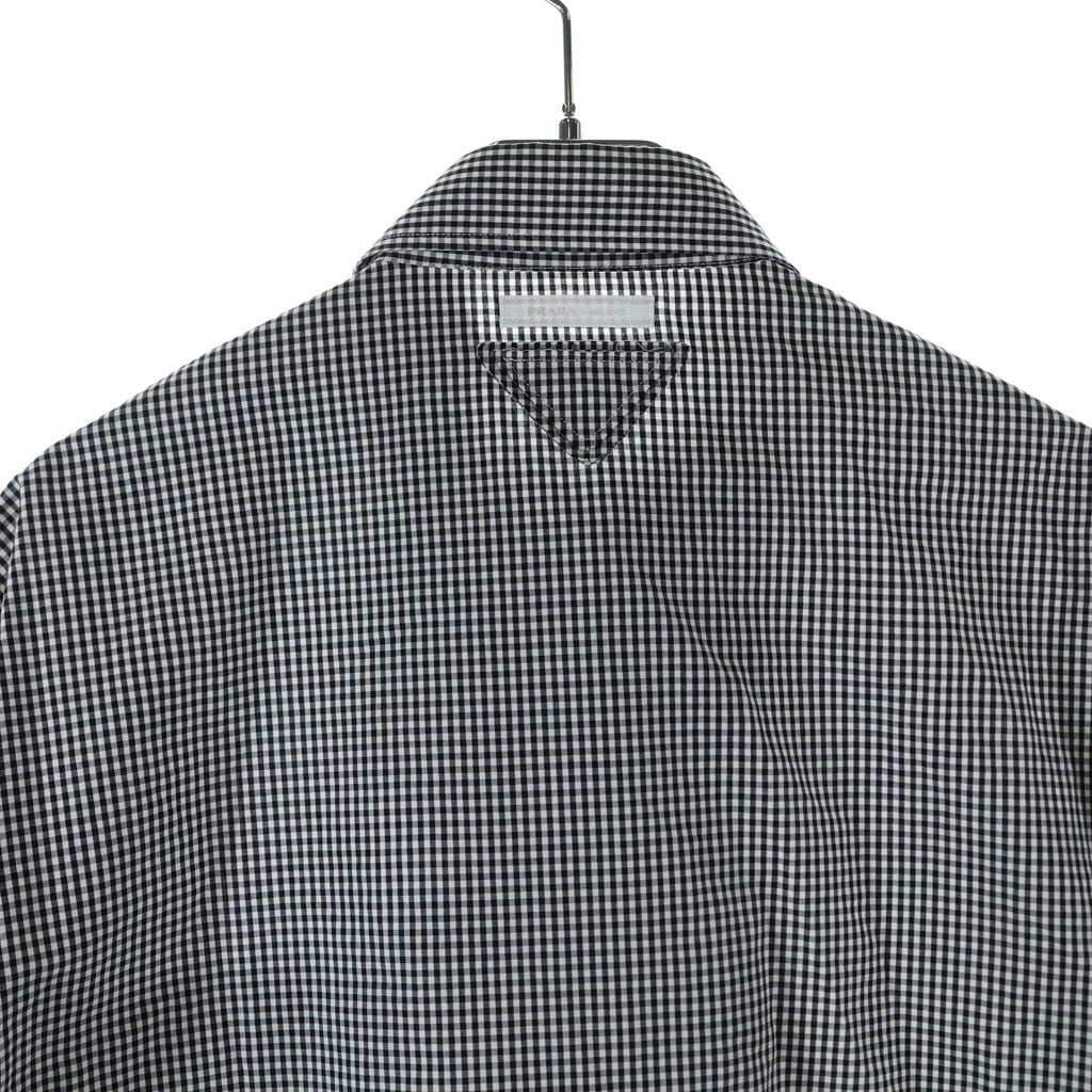 PRADA(プラダ) ギンガムチェック ラッフルシャツ 長袖シャツ 短丈 フリル クロップド ブラック/ホワイト P407GC レディース