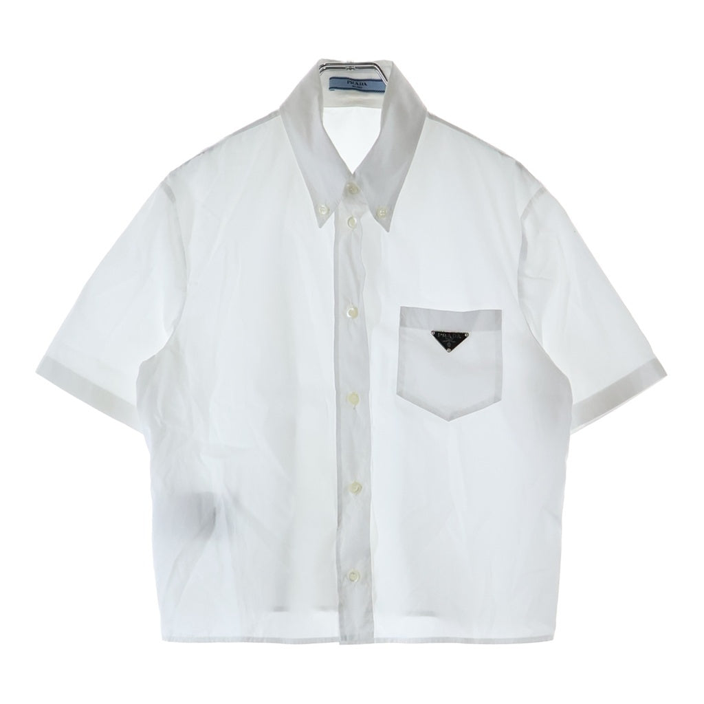 PRADA(プラダ) 24SS トライアングルロゴ クロップド ポプリン 半袖シャツ 三角ロゴプレート 短丈 ホワイト P419G レディース