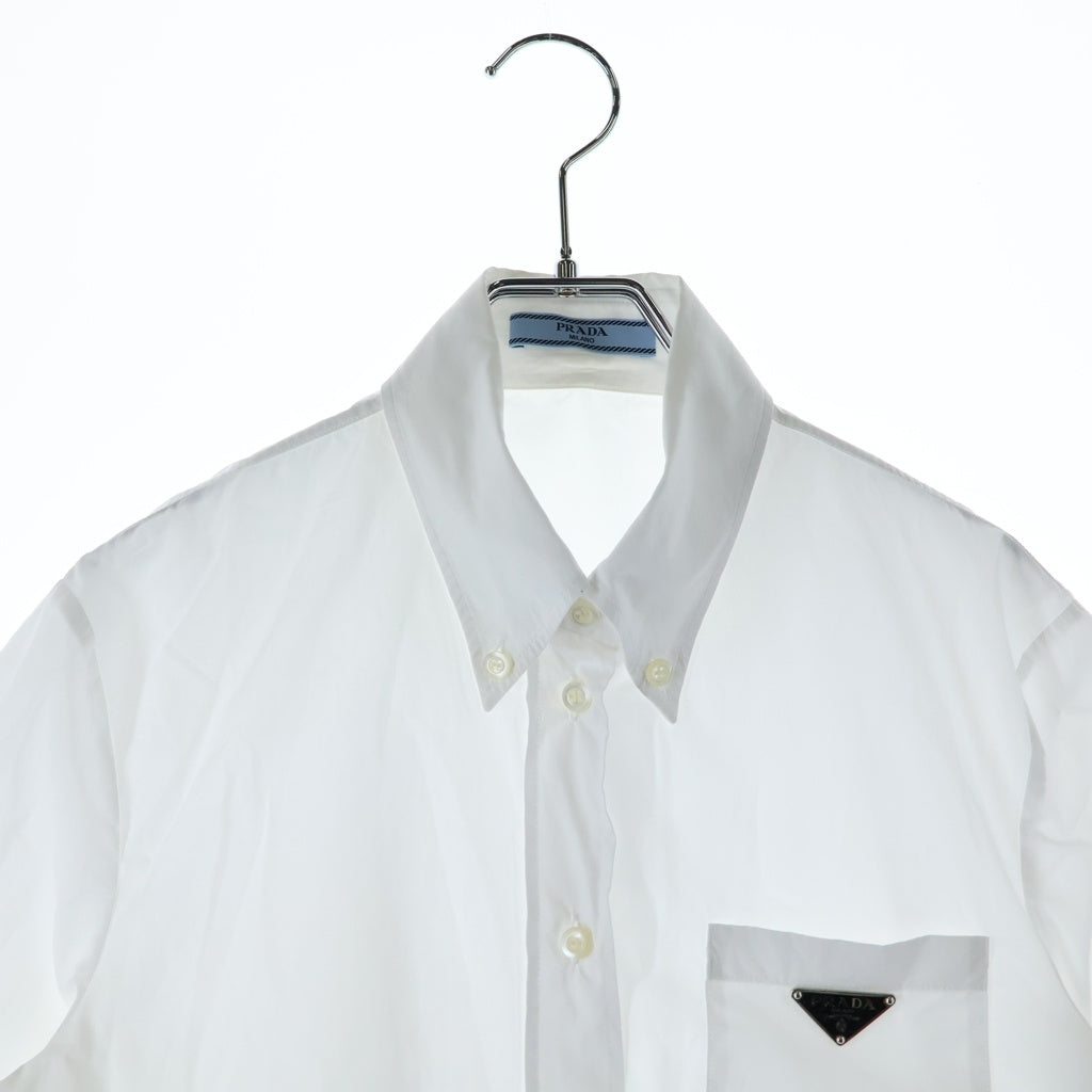 PRADA(プラダ) 24SS トライアングルロゴ クロップド ポプリン 半袖シャツ 三角ロゴプレート 短丈 ホワイト P419G レディース