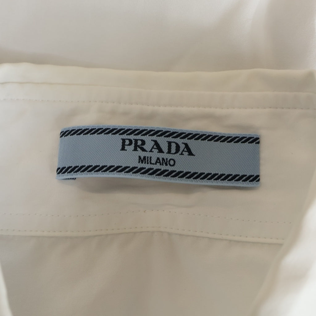 PRADA(プラダ) 24SS トライアングルロゴ クロップド ポプリン 半袖シャツ 三角ロゴプレート 短丈 ホワイト P419G レディース