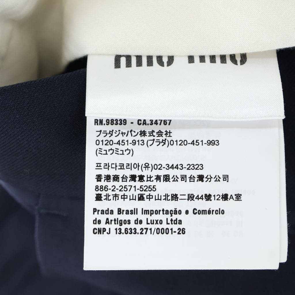 miumiu(ミュウミュウ) ロゴエンブロイダリー ストレートパンツ バックロゴ刺繍 ネイビー MP1837 レディース