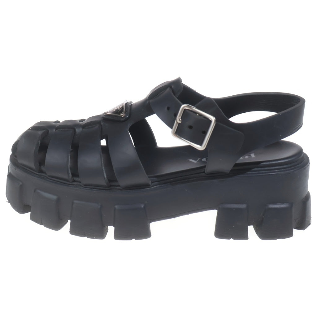 PRADA(プラダ) モノリス トライアングルロゴプレート ラバー グラディエーター サンダル シューズ ブラック レディース 2X3083