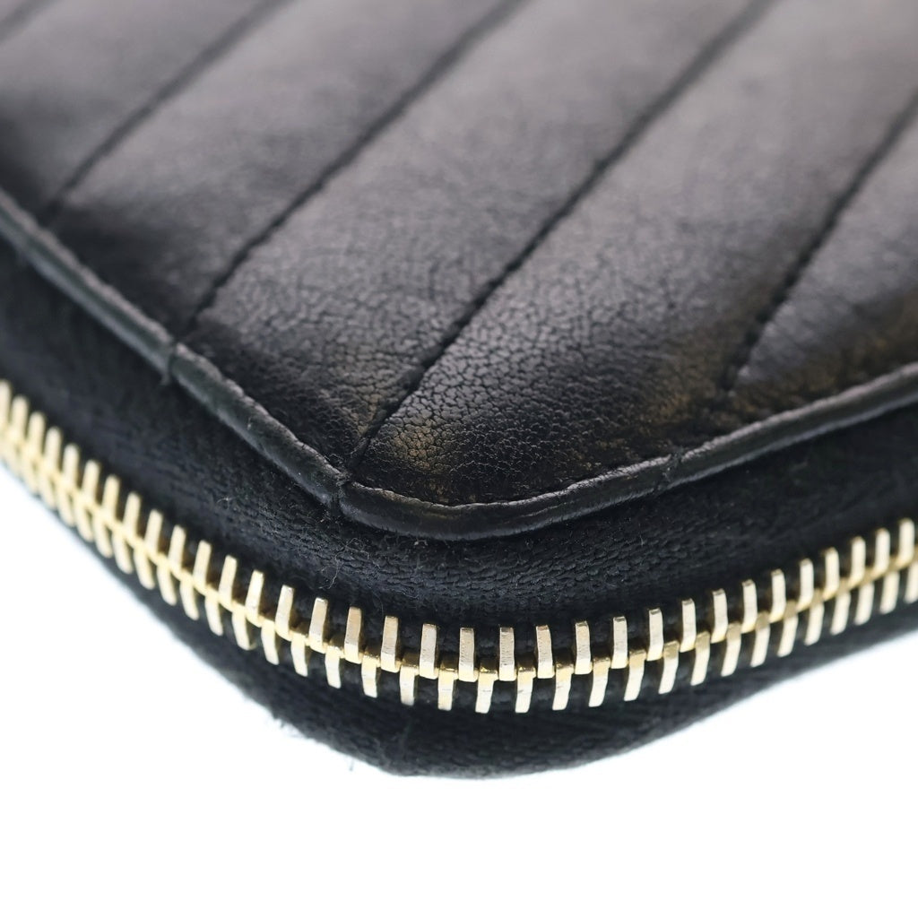 YVES SAINT LAURENT(イヴサンローラン) Vステッチ ラウンドファスナー ゴールド金具 長財布 358094 ブラック レディース