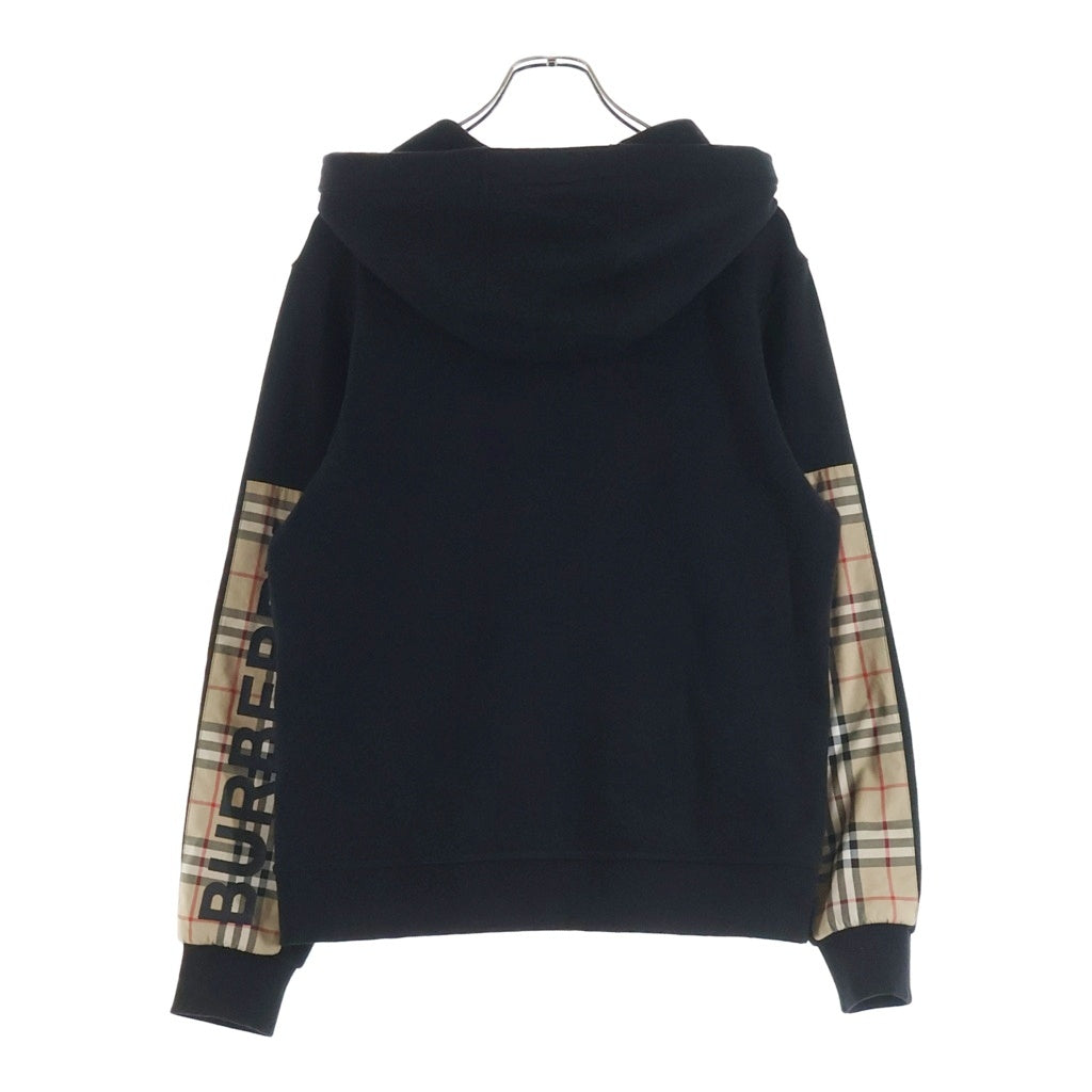 BURBERRY(バーバリー) ティッシ期 ヴィンテージチェックパネル オーバーサイズ スウェットジップアップパーカー フーディー ブラック 8024543