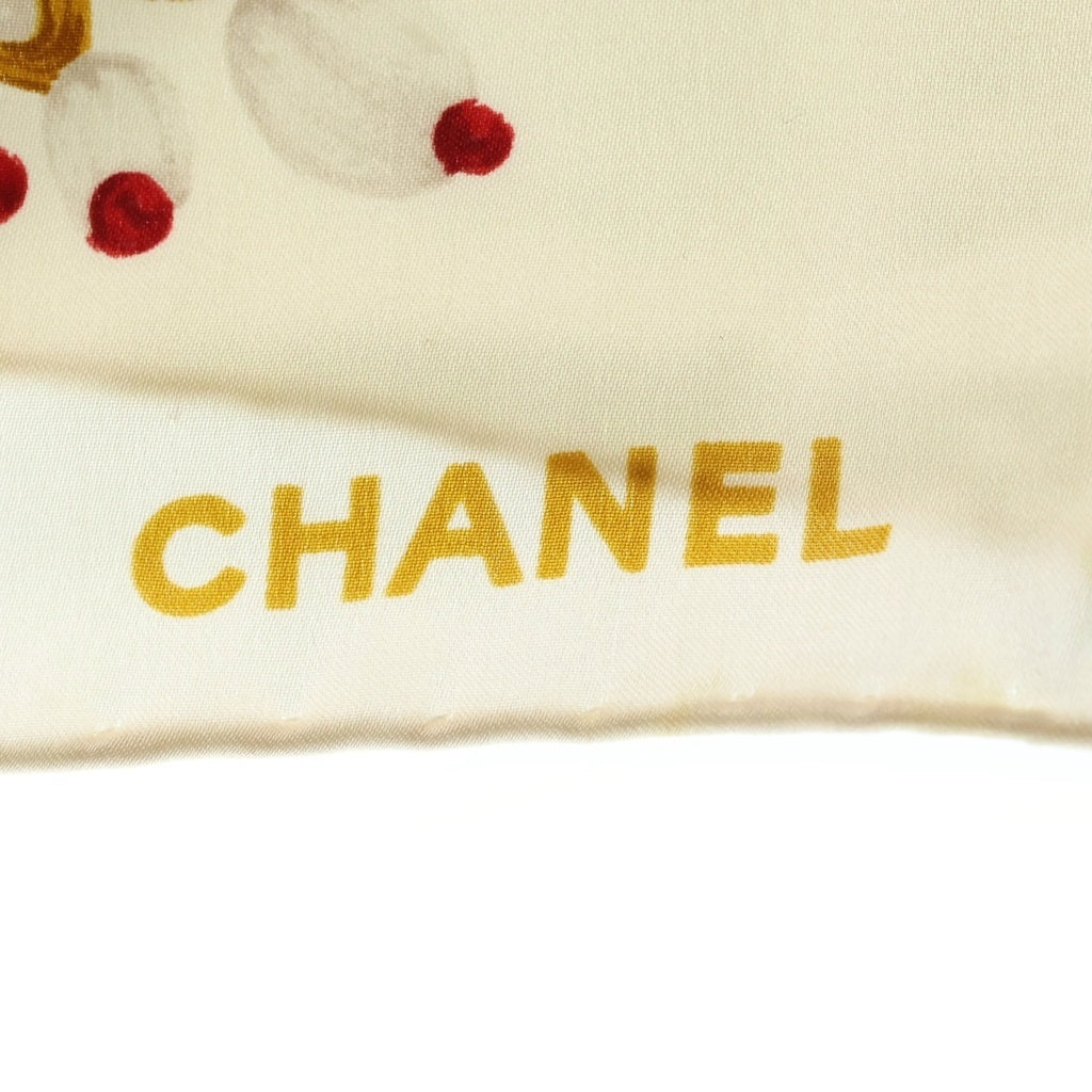 CHANEL(シャネル) ココマーク 総柄プリント シルク スカーフ アイボリー/レッド レディース